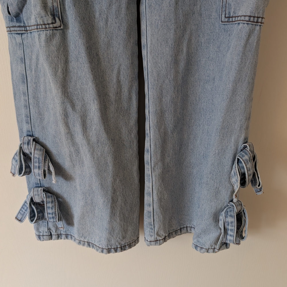 Disclosure Womens 28 Bow Cargo Denim Jeans Coquette Cottage Bohemian Feminine - Picture 2 of 8